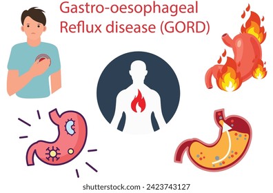 Enfermedad de reflujo gastroesofágico (GORD), fuga de ácido estomacal, ardor de estómago, sensación de ardor en el pecho, reaparición de ácido tomacético, hinchazón y escozor, gastroenteritis, gripe intestinal, dolor de estómago