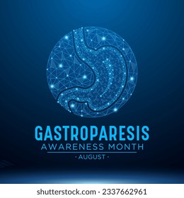 Gastroparesis awareness month is observed every year in august. Low poly style design. Geometric background. Vector template for banner. Isolated vector illustration.