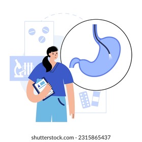 Gastroscopy procedure. Gastroenterologist uses a gastroscope. Stomach and duodenum diagnostic. Gastroenterology, endoscopy and gastrointestinal disease. Digestive system infection and treatment vector