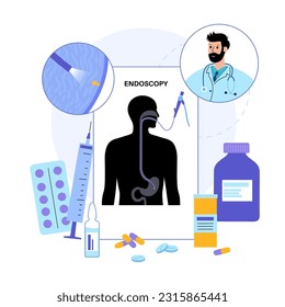 Gastroscopy procedure. Stomach polyps diagnostic. Gastroenterologist uses a gastroscope, endoscopy concept. Gastroenterology, gastrointestinal inflammation. Digestive tract disease and treatment