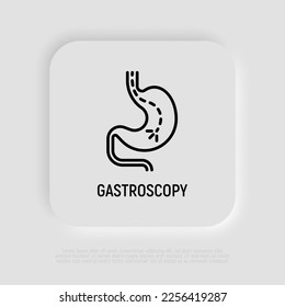 Gastroskopie-Dünnliniensymbol: Endoskop im Magen. Medizinische Prüfung. Moderne Vektorgrafik.