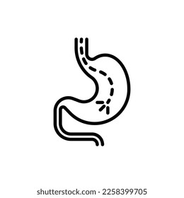 Gastroscopy thin line icon: endoscope in stomach. Medical test. Modern vector illustration.