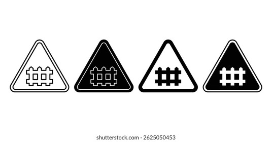 Gate Ahead Warning Icons Triangular Traffic Signs Black and White Color Vector Design