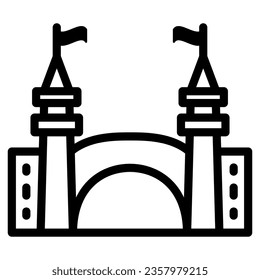 Gate to amusement park line icon, The rides concept, Castle silhouette sign on white background, Amusement park entrance icon in outline style for mobile and web design. Vector graphics