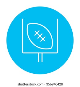 Gate and ball for rugby line icon for web, mobile and infographics. Vector white icon on the light blue circle isolated on white background.