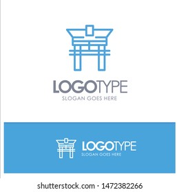 Gate, Bridge, China, Chinese Blue Logo Line Style