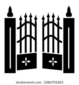 Gate to cemetery solid icon, Halloween concept, cemetery sign on white background, graveyard fence icon in glyph style for mobile concept and web design. Vector graphics