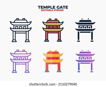 Gate Chinese Icon Set mit verschiedenen Stilen. Symbole, die in den Farben Füllung, Umriss, flach, Glyphe und Linie entworfen wurden. Bearbeitbarer Strich und Pixel perfekt. Kann für Web, Mobile, ui und mehr verwendet werden.