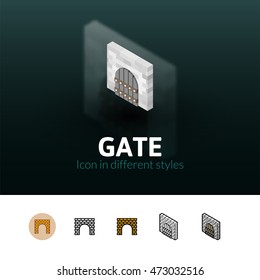 Gate color icon, vector symbol in flat, outline and isometric style isolated on blur background