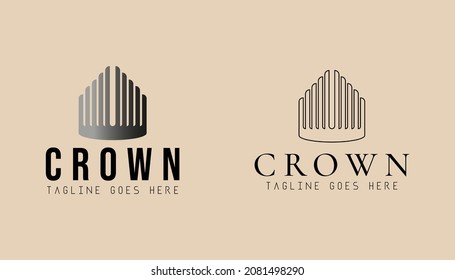 Gate and crown logo inspiration template. Real estate brand identity. Crown logo vector for house interior, real estate or hotel company. Black and white modern apartment and property logo design.