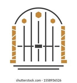 Gate design with golden decorations, vector illustration