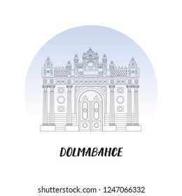 The gate of Dolmabahce Palace, vector illustration on white background. Using for postcards, banners, souvenirs