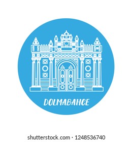 The gate of Dolmabahce Palace, vector illustration on blue background. Using for postcards, banners, souvenirs