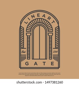 gate or door vector logo with line art