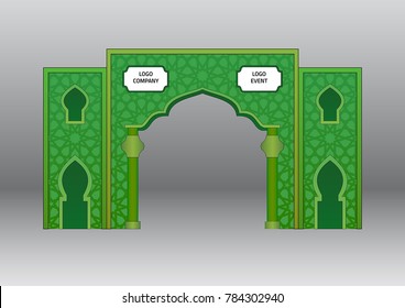 Gate entrance exhibition booth islamic ornament style green color. Vector editable.