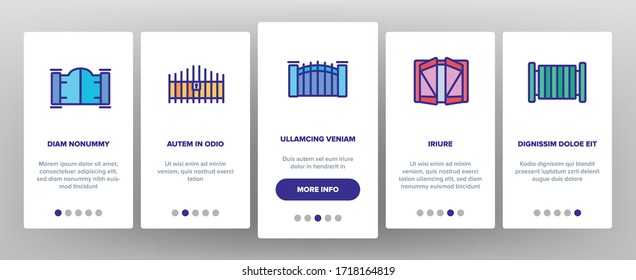 Gate Entrance Tool Onboarding Icons Set Vector. Garage And Parking Barrier Security Equipment, Metallic Material Residence Gate Illustrations