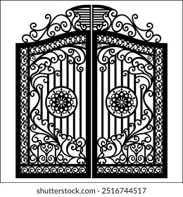 Gate or fence icon design isolated on white background. Vector illustration . Decorative architectural element for laser cutting.