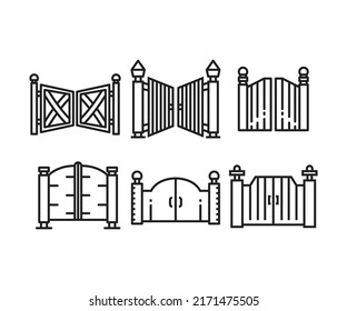 gate and fence icon vector line illustration