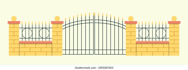 Gate and fence isolated. Vector flat style illustration