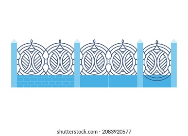 Gate fence from metal. Illustration of decorative barrier. Outdoor protective architecture element