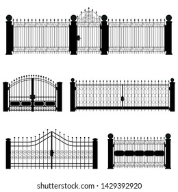 gate and fence vector in black color