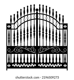 Gate and fence vector, black flat design