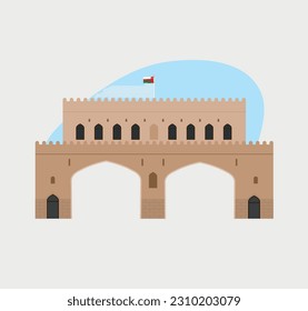 Gate with a fort design with flag of Oman