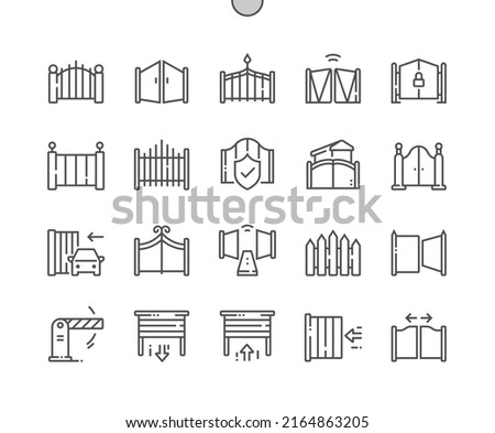 Gate. Garage and parking barrier security equipment. Open gate. Pixel Perfect Vector Thin Line Icons. Simple Minimal Pictogram