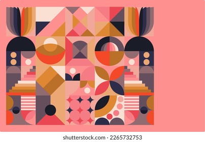 Gate Geometric Abstract Background Design With Pink Sunset Color Theme. Suitable for Background, wallpaper, wall decoration, backdrop, ornament, cover, web design, template, book cover, etc.