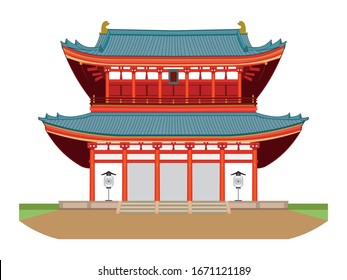 Gate of Heian shinto shrine in Kyoto japan drawing in vector