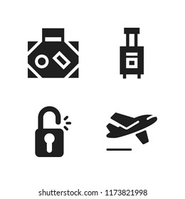 gate icon. 4 gate vector icons set. open padlock, departures and luggage icons for web and design about gate theme