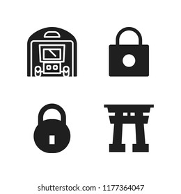 gate icon. 4 gate vector icons set. lock, garage and torii gate icons for web and design about gate theme