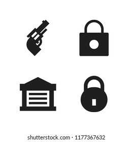 gate icon. 4 gate vector icons set. revolver, garage and lock icons for web and design about gate theme