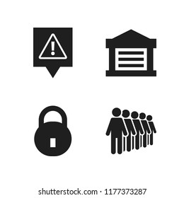 gate icon. 4 gate vector icons set. queing, warning sing pin and garage icons for web and design about gate theme