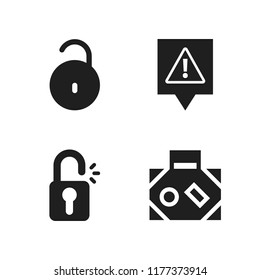 gate icon. 4 gate vector icons set. open padlock, lock and warning sing pin icons for web and design about gate theme