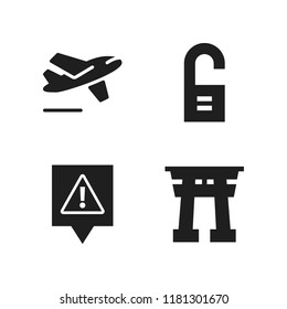 gate icon. 4 gate vector icons set. departures, torii gate and doorknob icons for web and design about gate theme