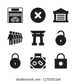 gate icon. 9 gate vector icons set. tori gate, luggage and garage icons for web and design about gate theme