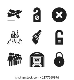 gate icon. 9 gate vector icons set. cancel, departures and doorknob icons for web and design about gate theme