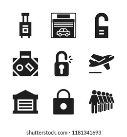 gate icon. 9 gate vector icons set. doorknob, lock and garage icons for web and design about gate theme