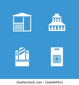 Gate icon. collection of 4 gate filled icons such as temple, door bell. editable gate icons for web and mobile.
