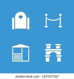 Gate icon. collection of 4 gate filled icons such as arch, red carpet barrier. editable gate icons for web and mobile.