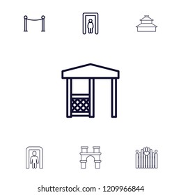 Gate icon. collection of 7 gate outline icons such as red carpet barrier, gazebo, arch. editable gate icons for web and mobile.