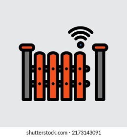 Icono de puerta en el estilo de línea rellena sobre el hogar inteligente, uso para presentación de aplicaciones móviles del sitio web