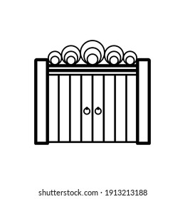 Icono de puerta. Vista frontal. Silueta lineal de contorno negro. Ilustración gráfica plana vectorial. Objeto aislado sobre un fondo blanco. Aislar.