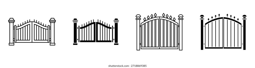 Gate icon in linear and clipart style pack on white background.