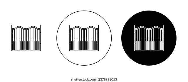 Gate icon set in black. closed garden steel gate vector sign. farm house iron gate symbol for Ui designs.
