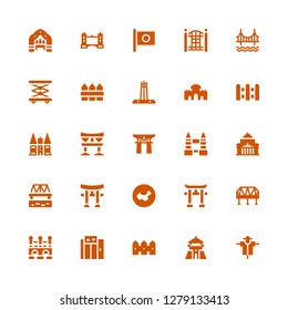 gate icon set. Collection of 25 filled gate icons included Scarecrow, Chiang kai shek, Fence, Elevator, Bridge, Torii, China, Shrine remembrance, Tower bridge, Torii gate, Holsten