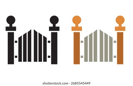 Icono de puerta. Ilustración simple de dos puertas de hierro simétricas que simbolizan la entrada, la seguridad y el diseño arquitectónico.