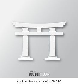 Gate icon in white style with shadow isolated on grey background. For your design, logo. Vector illustration.