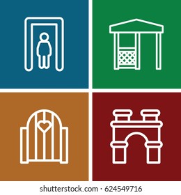 Gate icons set. set of 4 gate outline icons such as arch